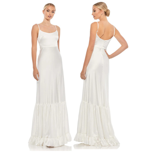 🔥FLASH SALE🔥 Ieena by Mac Duggal SCOOP‎ NECK SATIN GOWN White - Picture 1 of 12